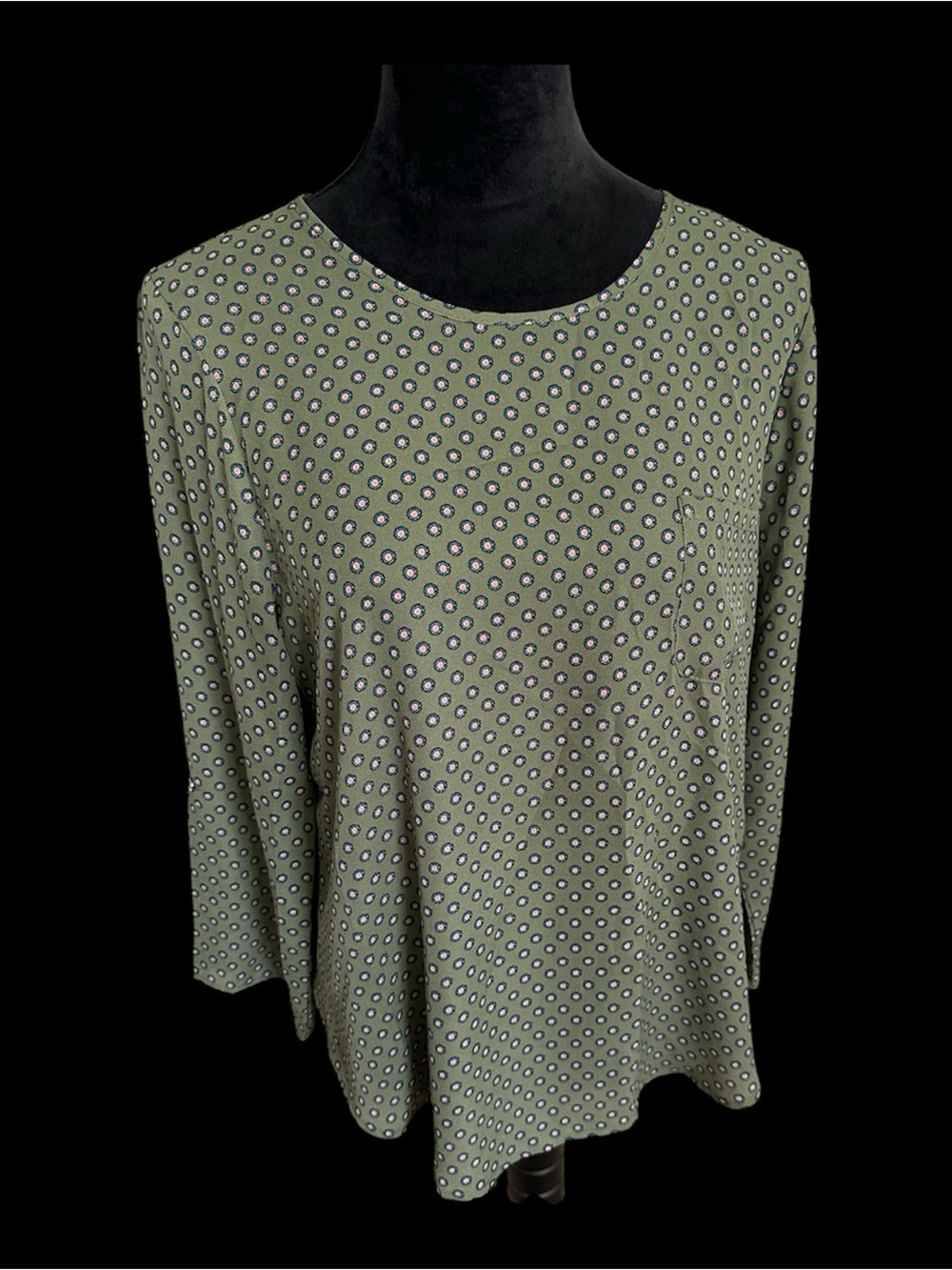 Women's Olive Green Patterned Long Sleeve Top